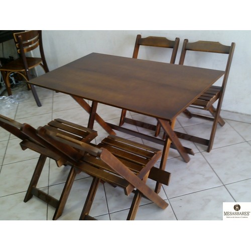 Conjunto Dobrável Mesa 120x70 com 4 Cadeiras de Madeira - Cod: 763